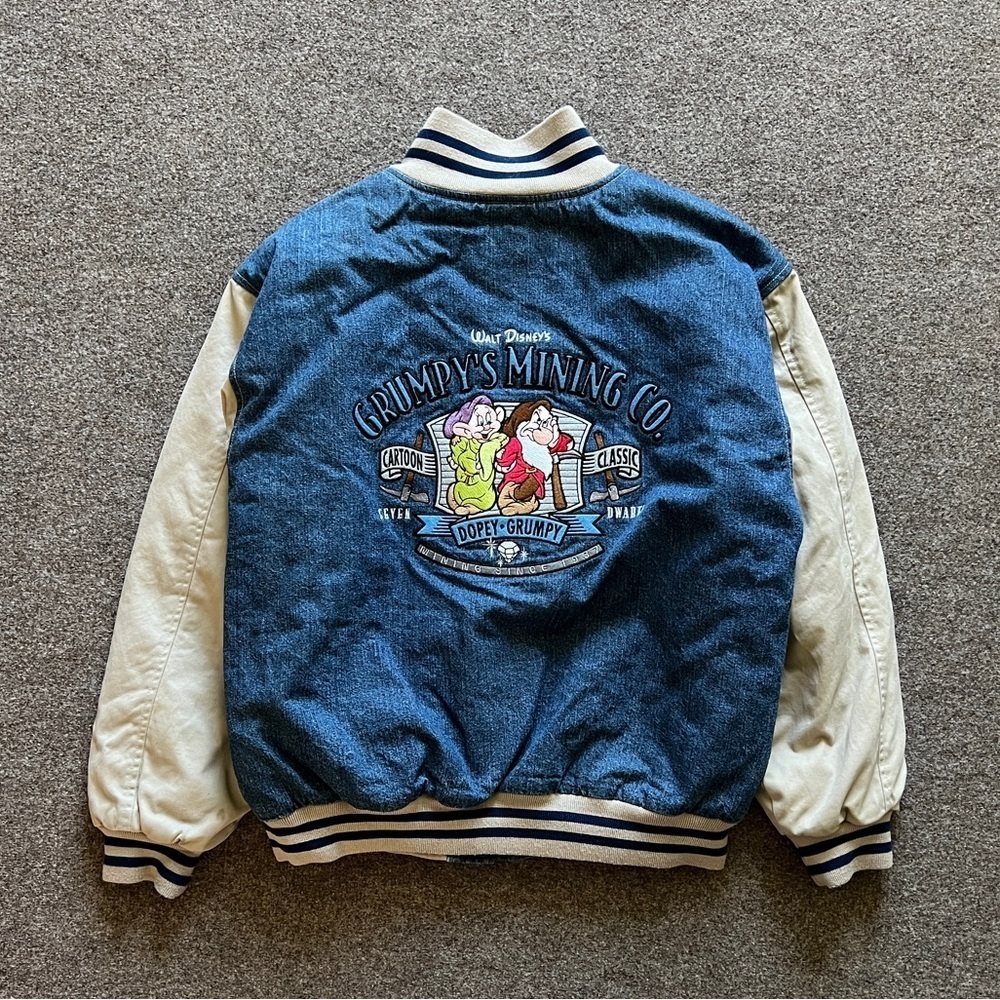 VTG‎ 90s Disney Embroidered Grumpy’s Mining Co Varsity Blue Denim Jacket Men’s M